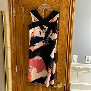 Le Château, XXL, peach and navy blue multi colour dress.